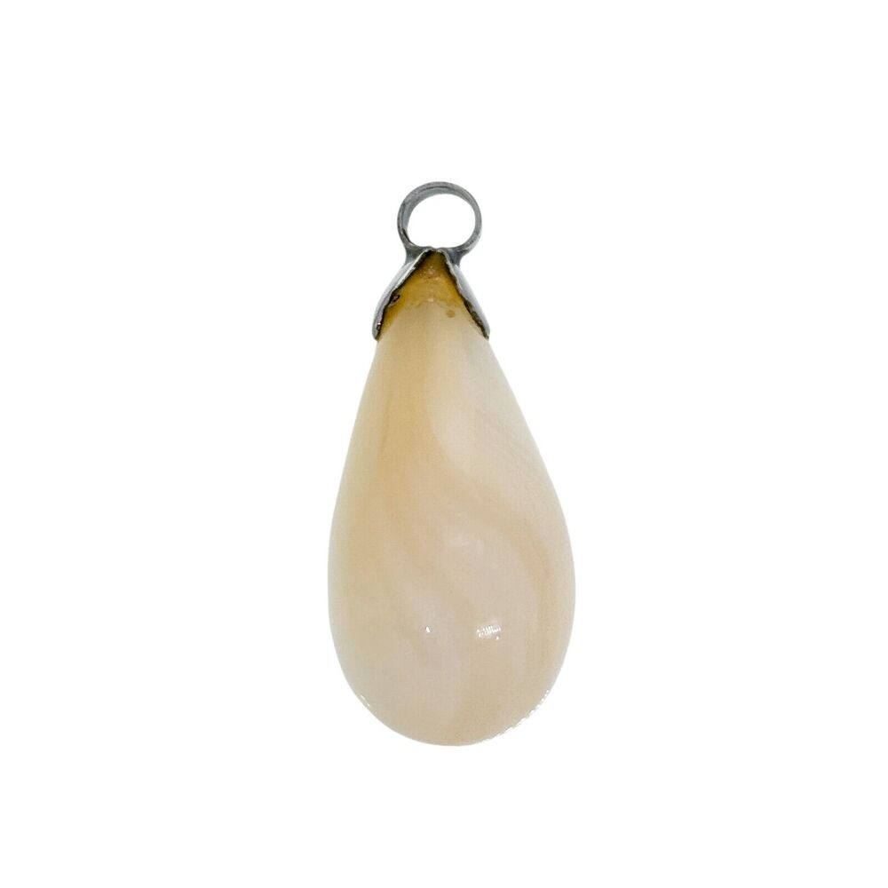 Estate Silver Tone White Agate Teardrop Pendant